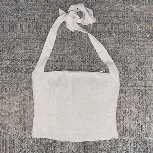 Cream Linen Women's Crop Top & Capri Pants - Two Piece Set